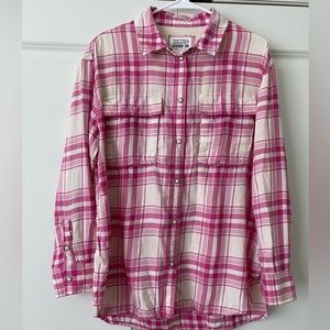 American Eagle flannel shirt, women’s size small, pink and white plaid, NWOT